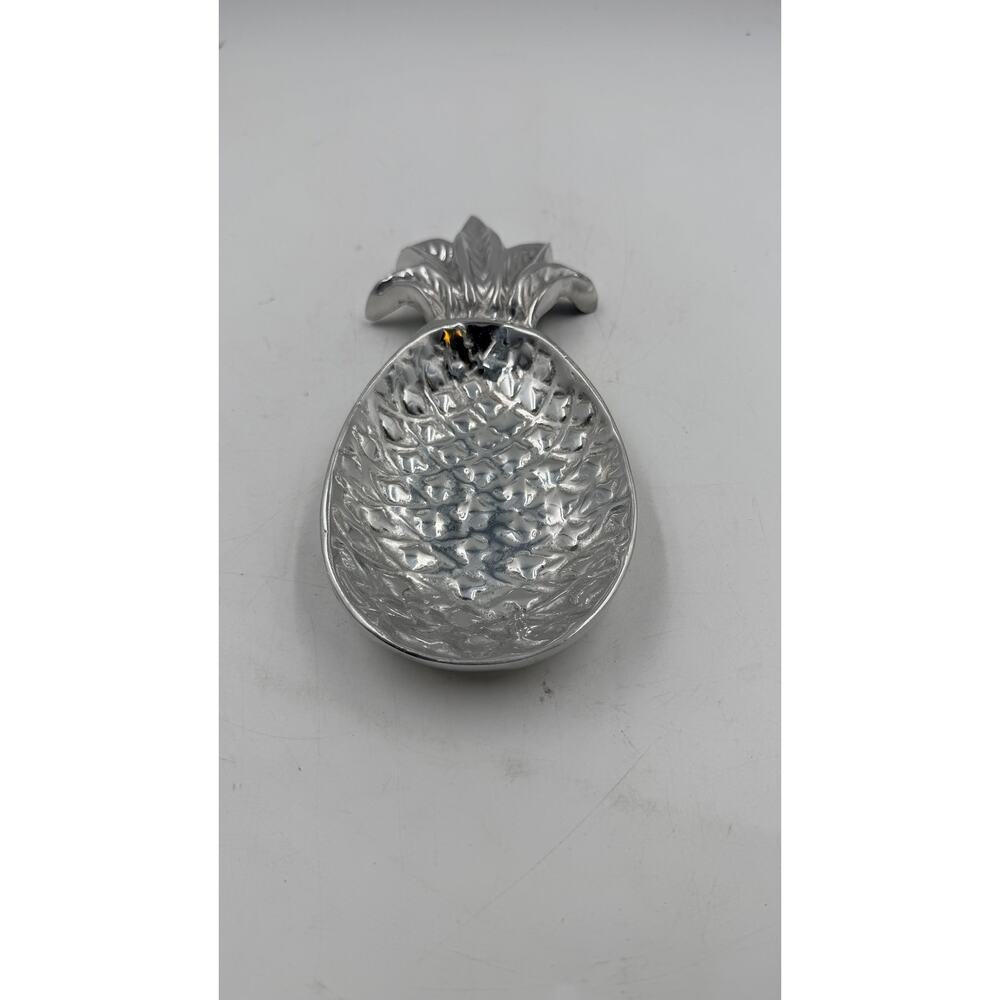Vintage Pineapple Candy Dish Majolica Mexico 7" × 3.5" BRUSHED Aluminum